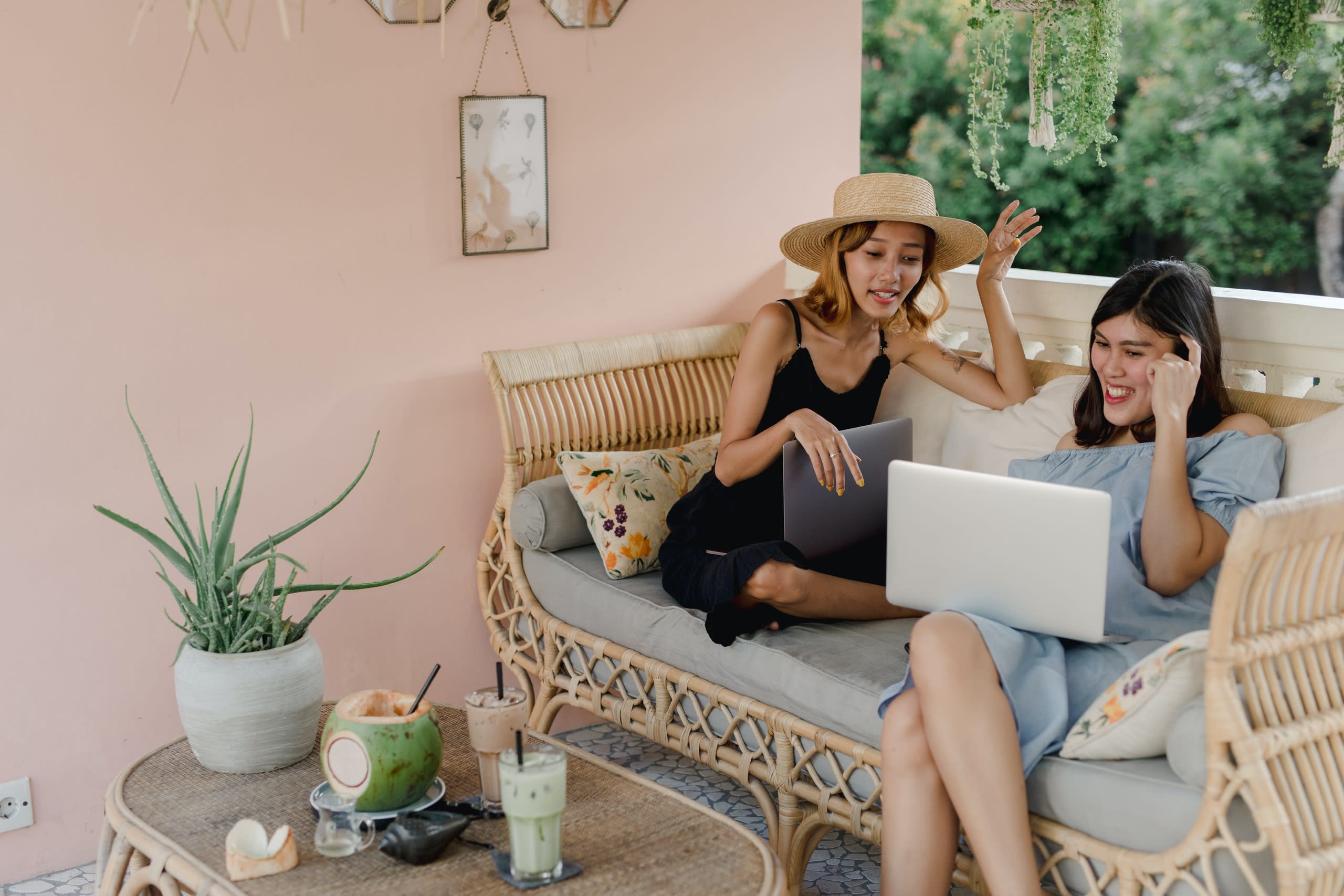 Friends using laptop