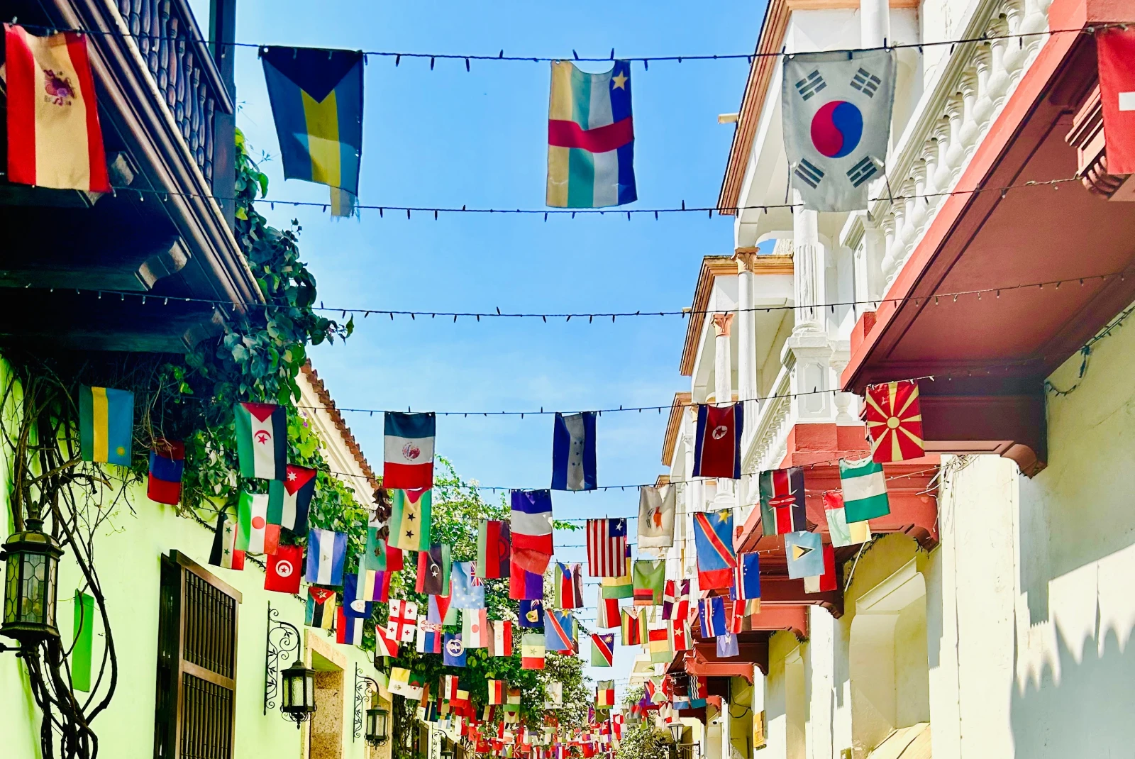 street with flags