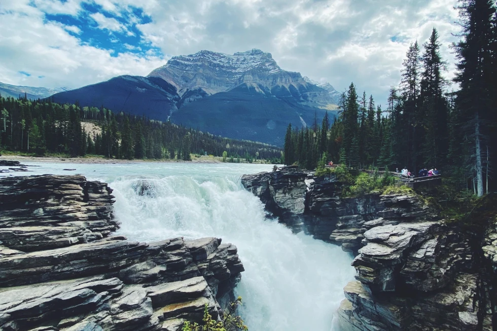 Waterfalls and mountains in Canada. 