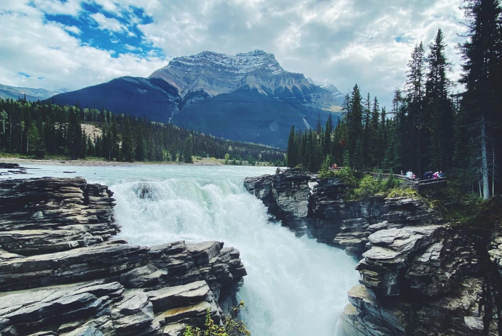 Waterfalls and mountains in Canada. 