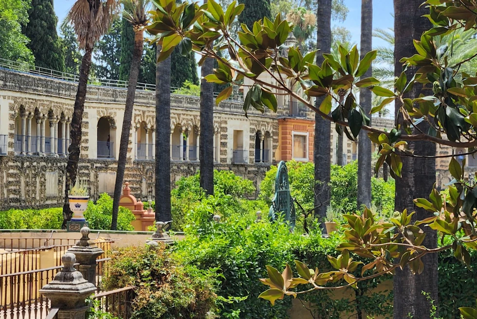 A building behind trees.