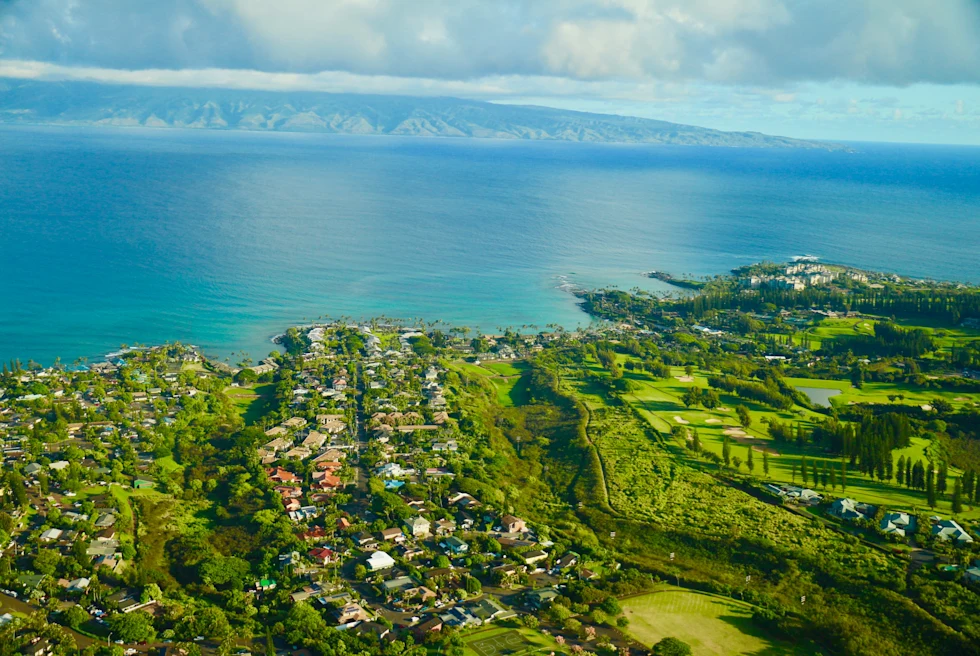 An aerial view over Maui, Napili Bay.