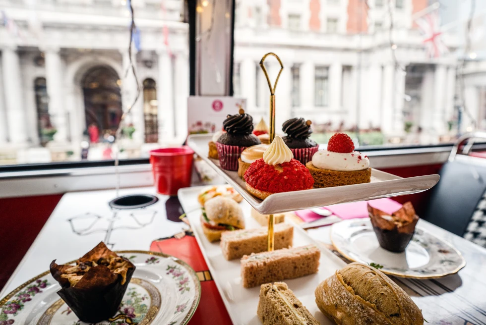 A table for afternoon tea with cakes and sweets.