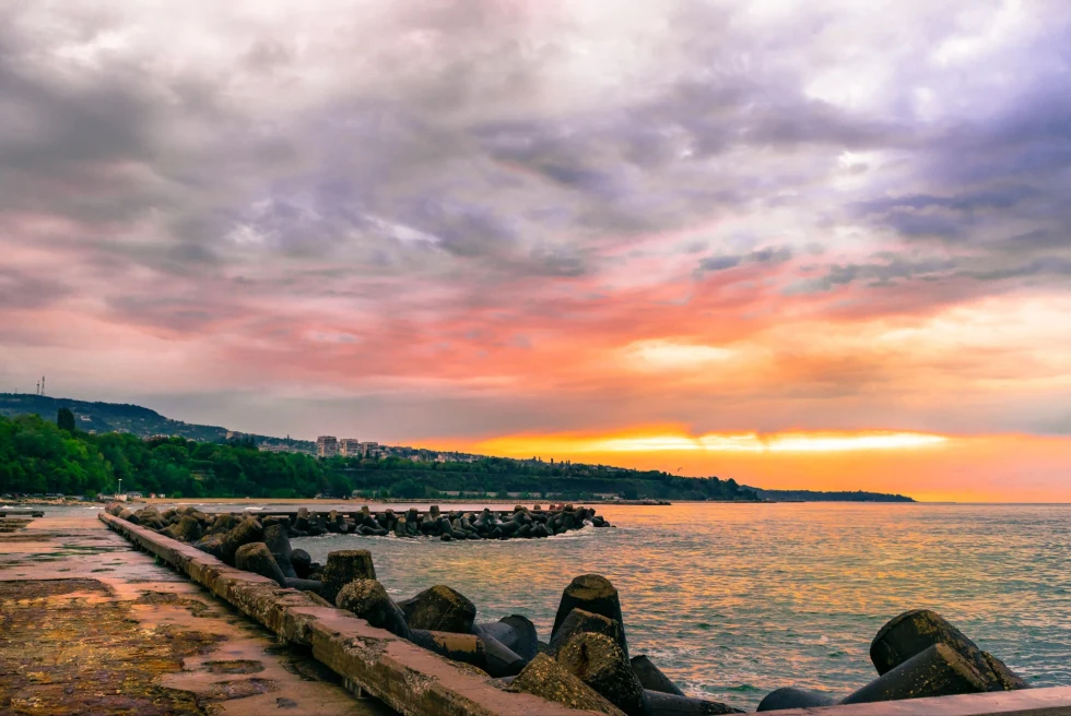 sea port at sunset