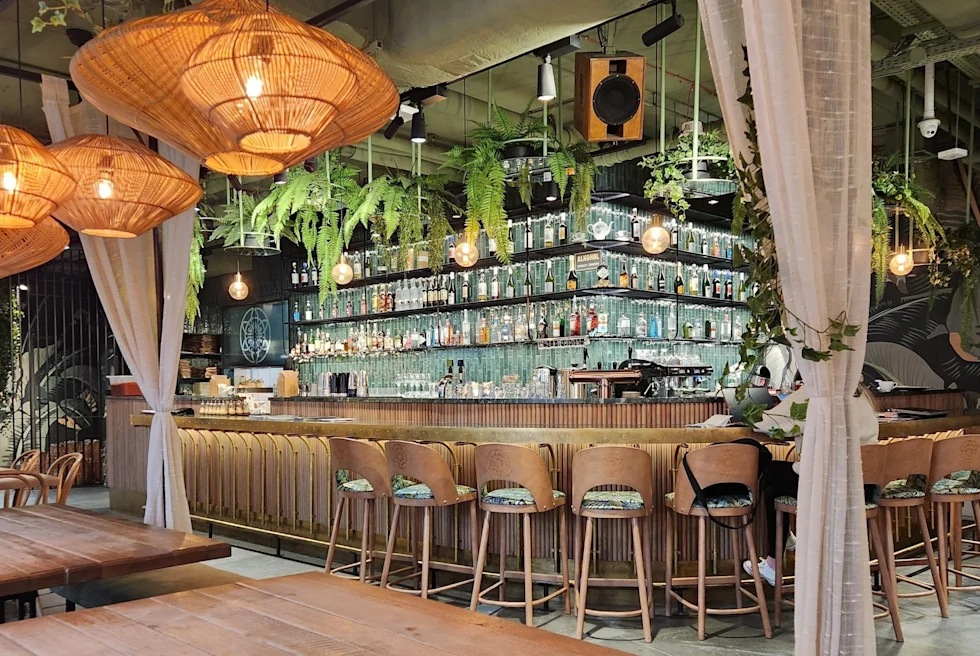 A bar with beautiful lightings and Chandelier