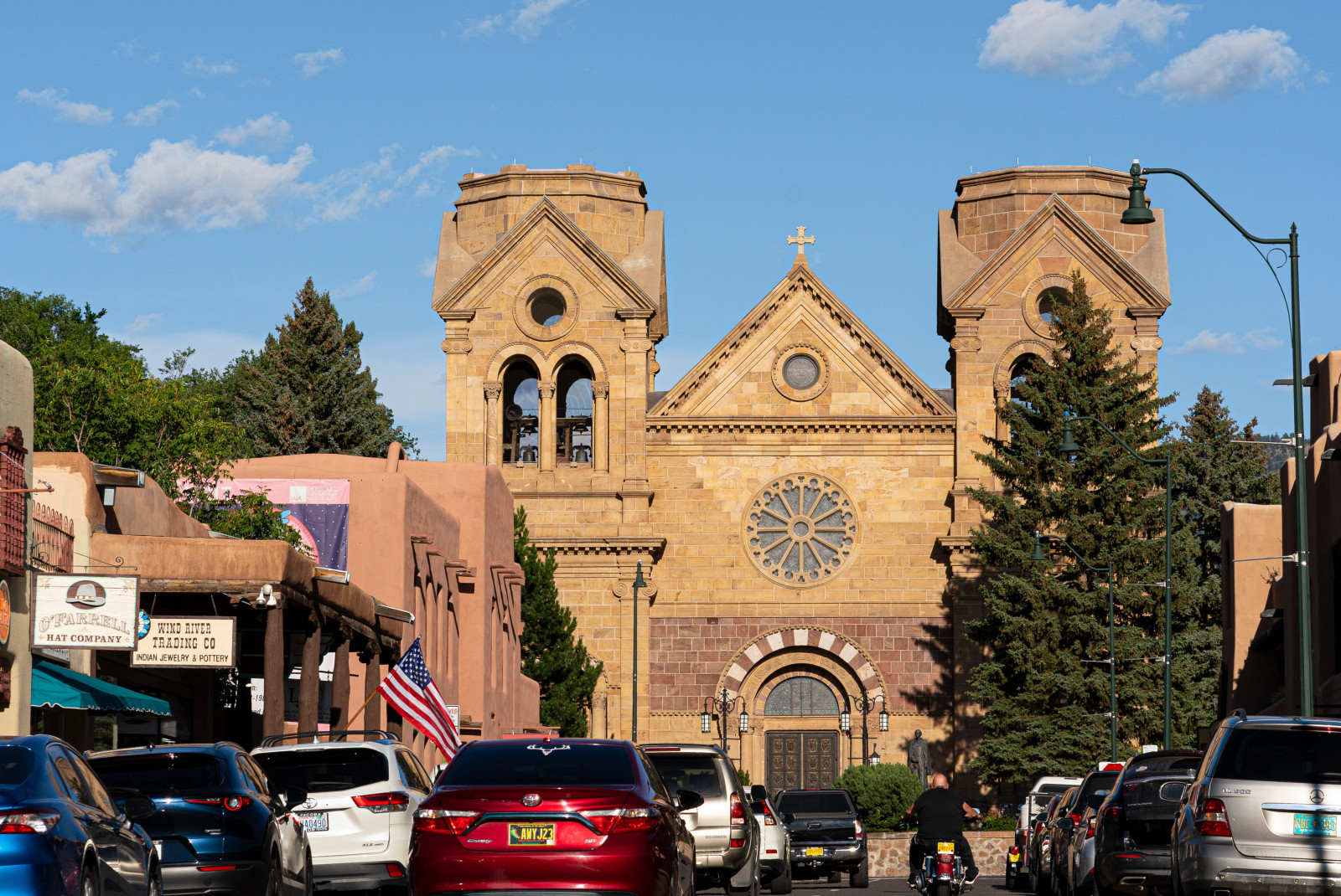 Church in Santa Fe, New Mexico with a blue sky