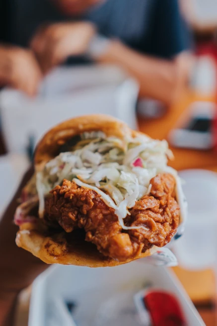 Sandwich with fried chicken and coleslaw