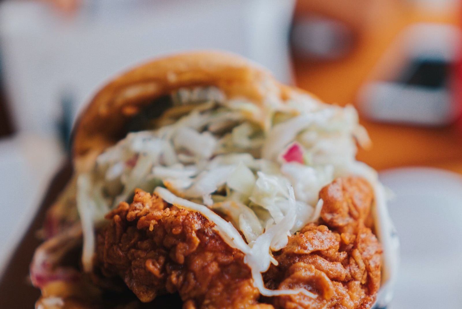 Sandwich with fried chicken and coleslaw