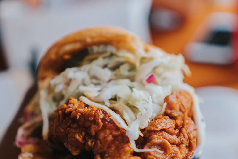 Sandwich with fried chicken and coleslaw