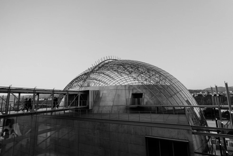 domed building in black and white