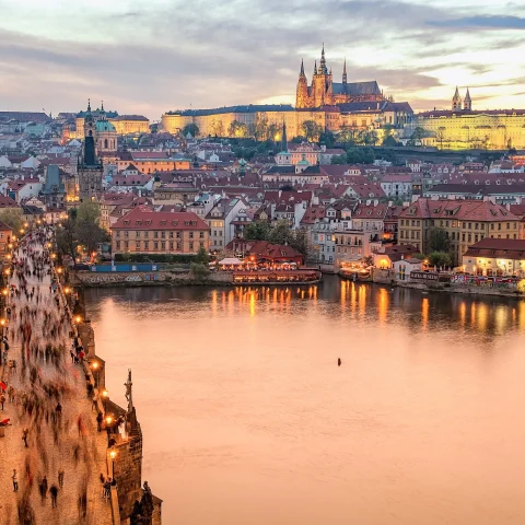 prague czech republic sunset city city bridge