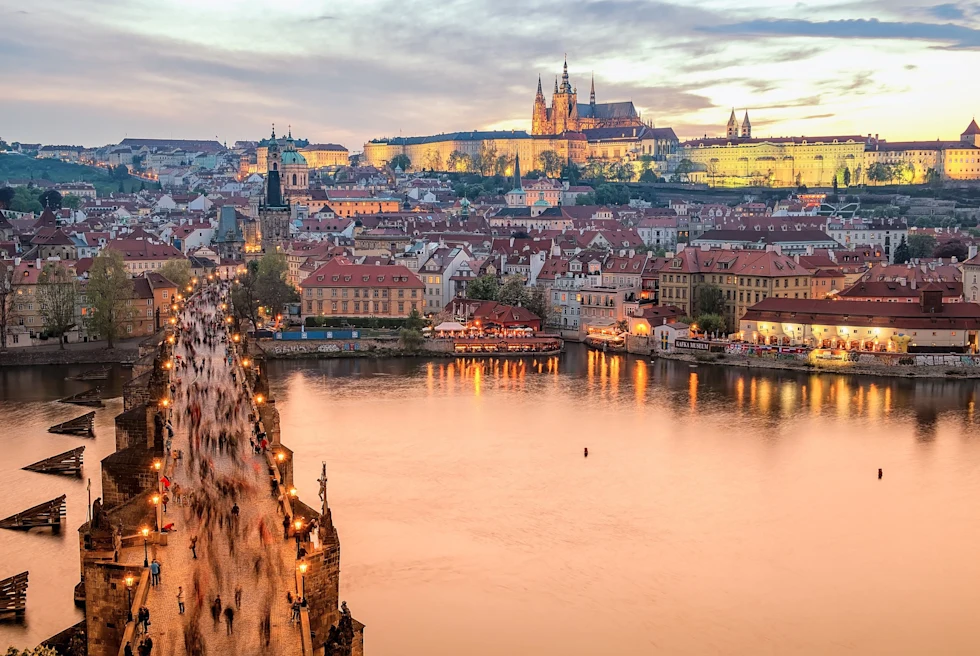 prague czech republic sunset city city bridge
