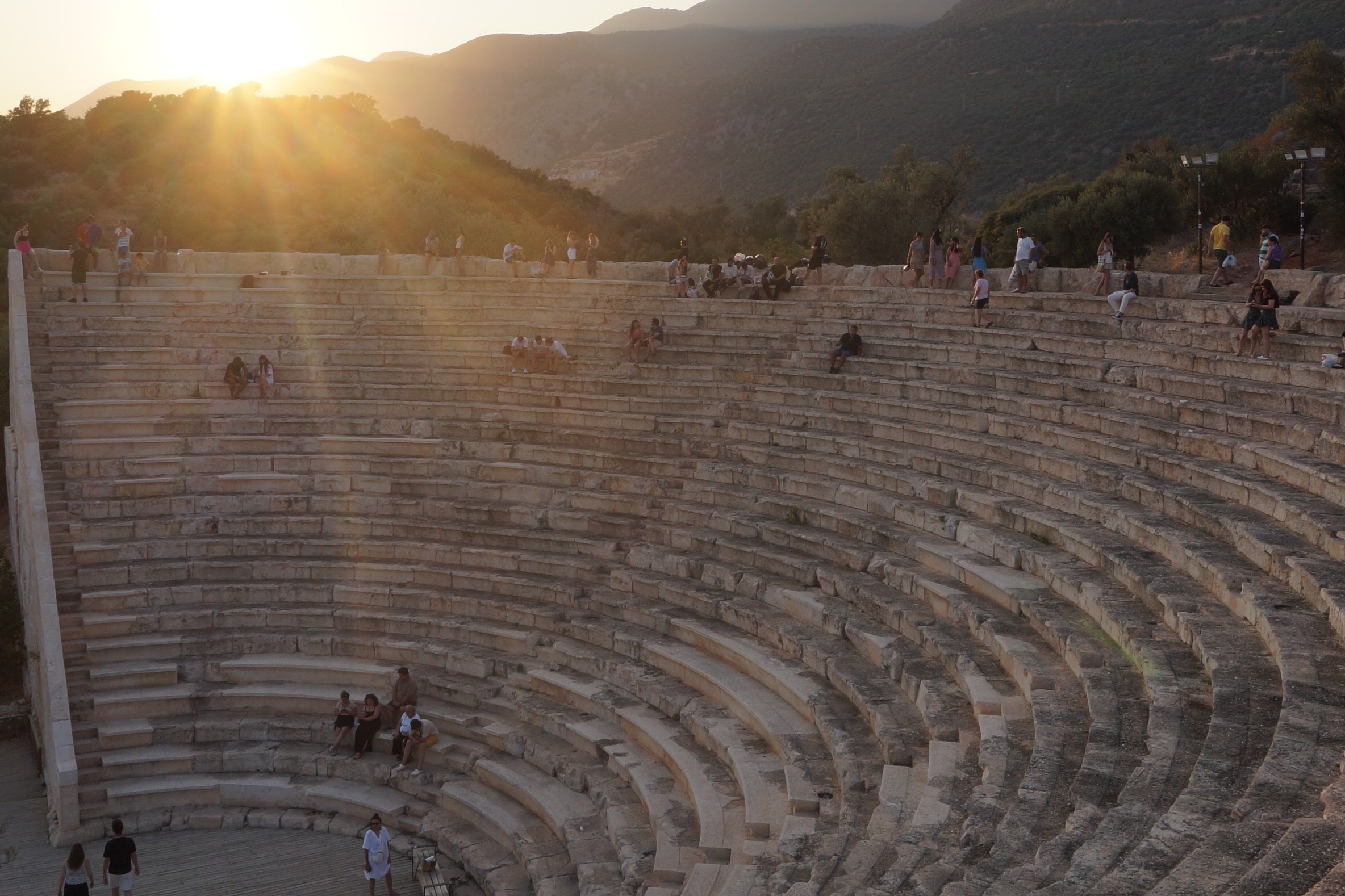 The stone steps of an outside theater