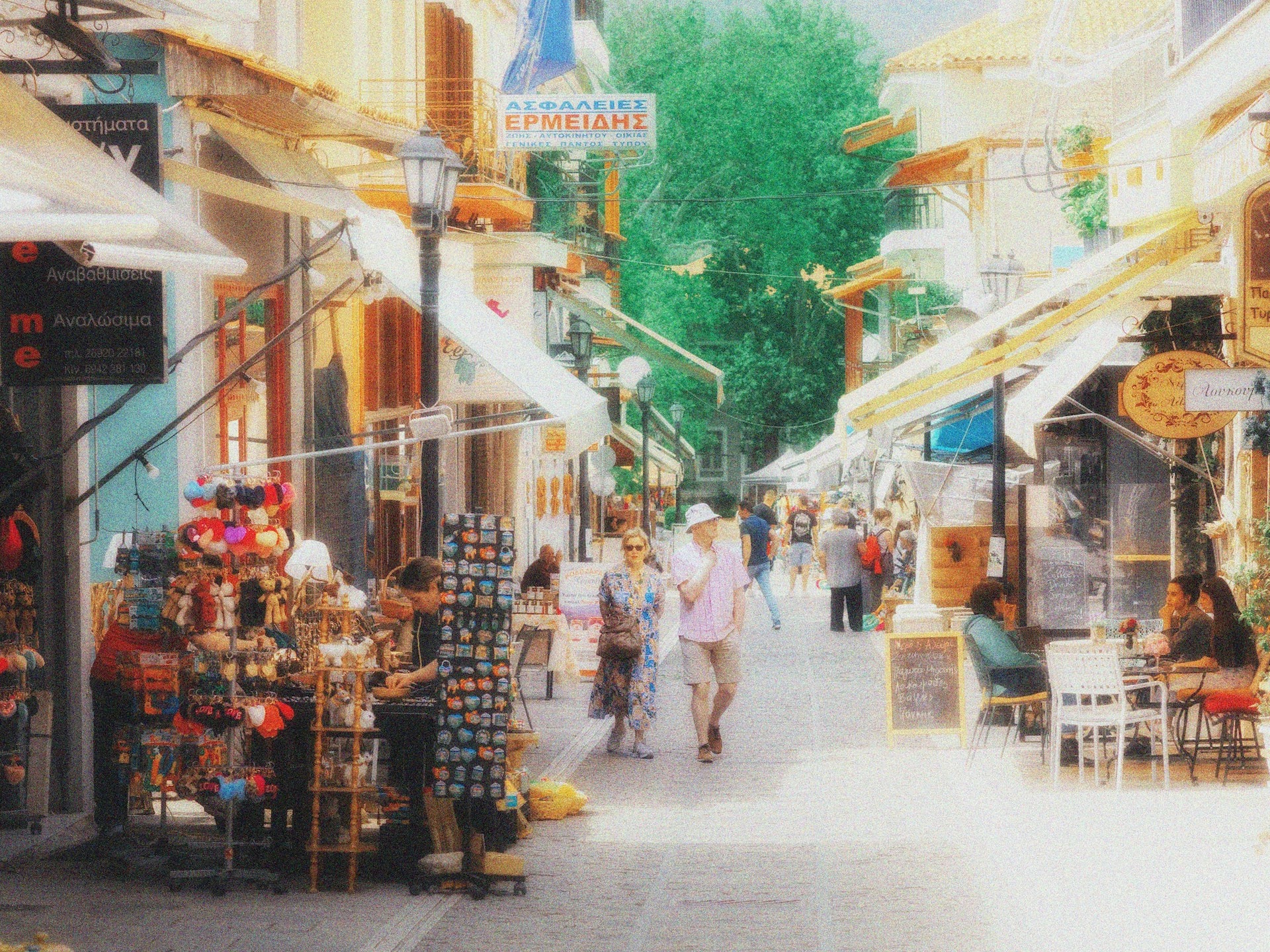 couple walking down the main street to buy souvenir
