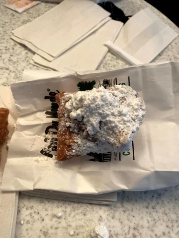 A picture of a dessert on a paper bag.
