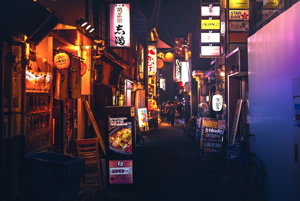 Street full of cafes and their sign boards