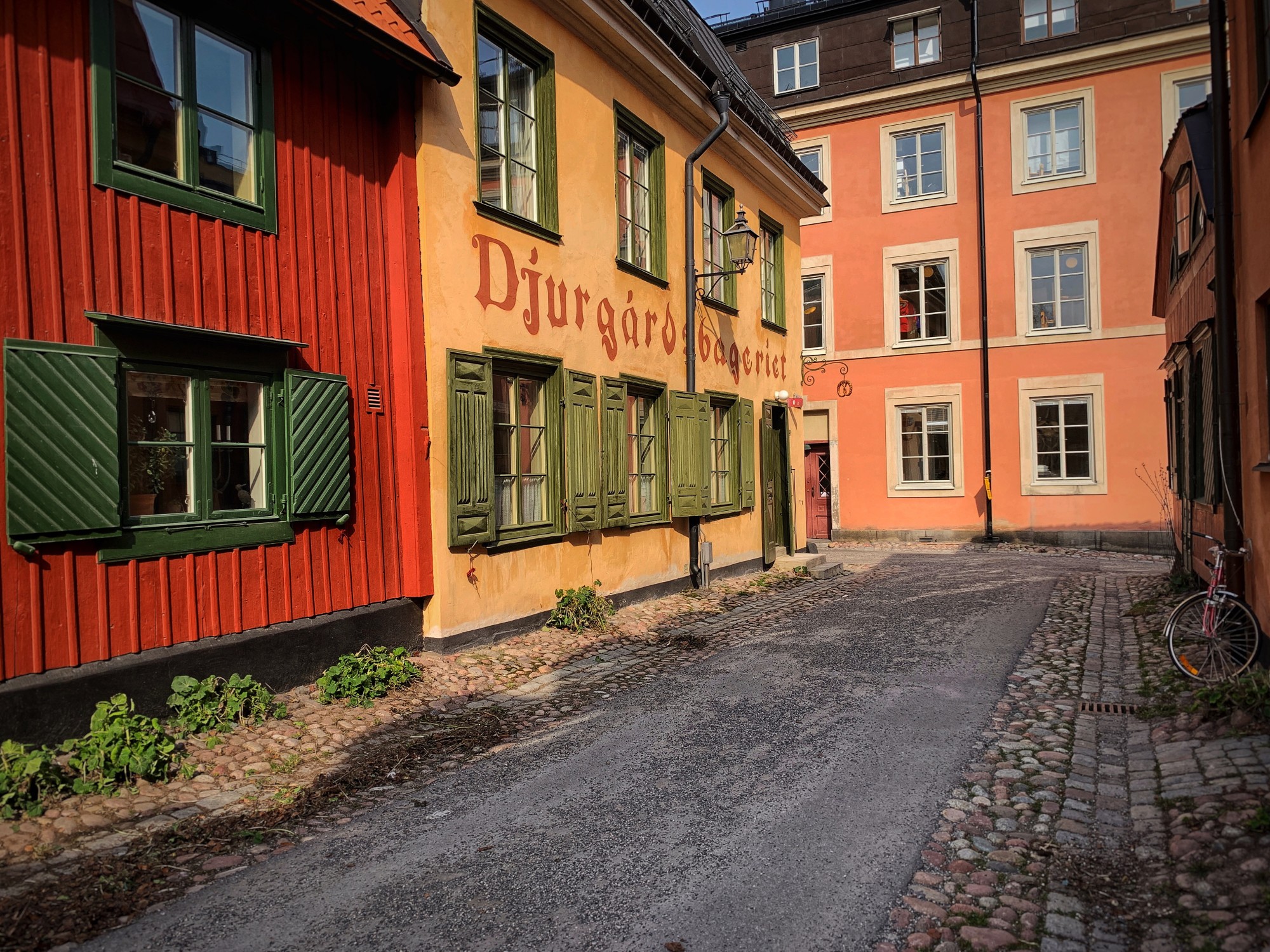 Colorful buildings in city.
