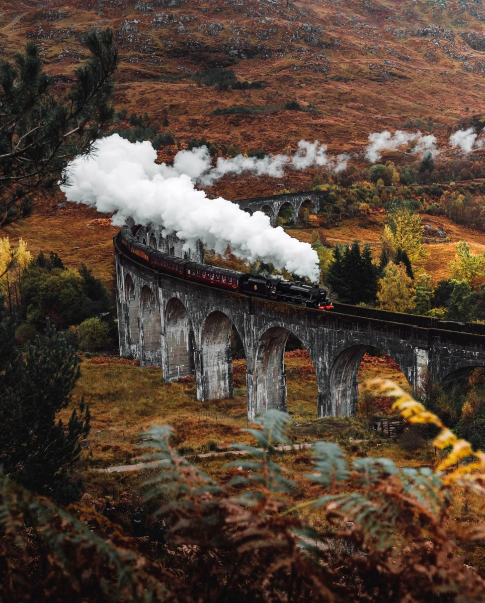 A train on a bridge in daytime.