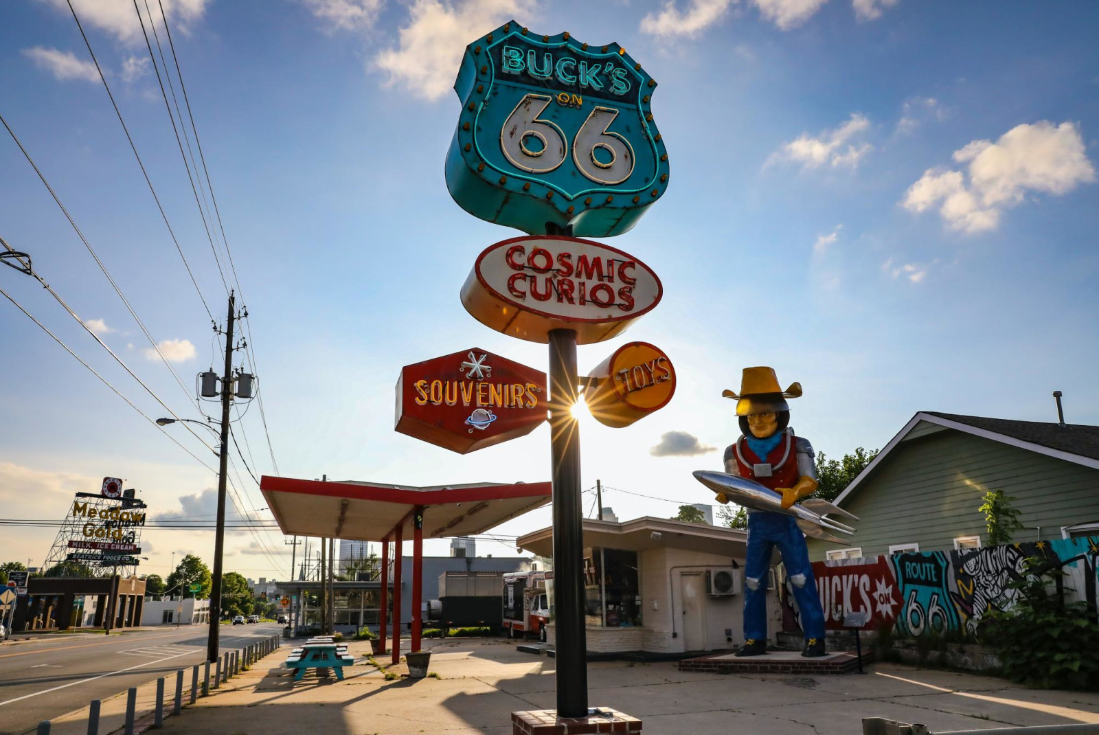 Neon Route 66 sign in Tulsa. 