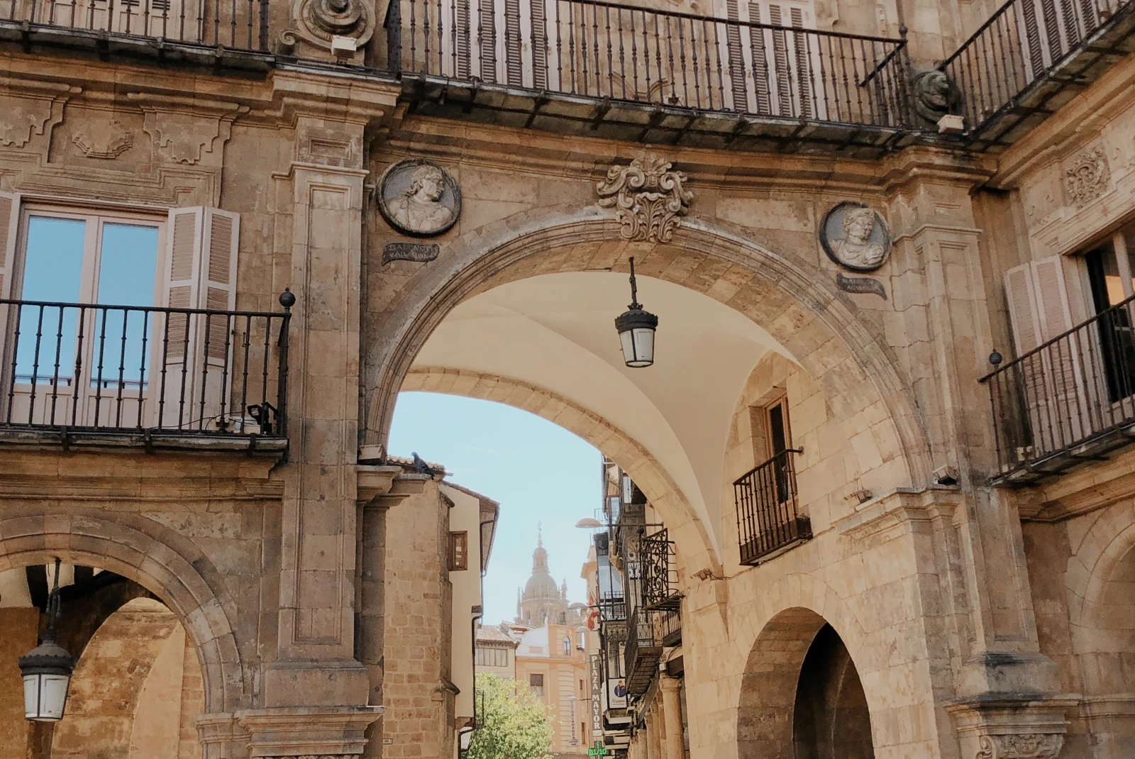 Arches of an old building in Salamanca, Spain.