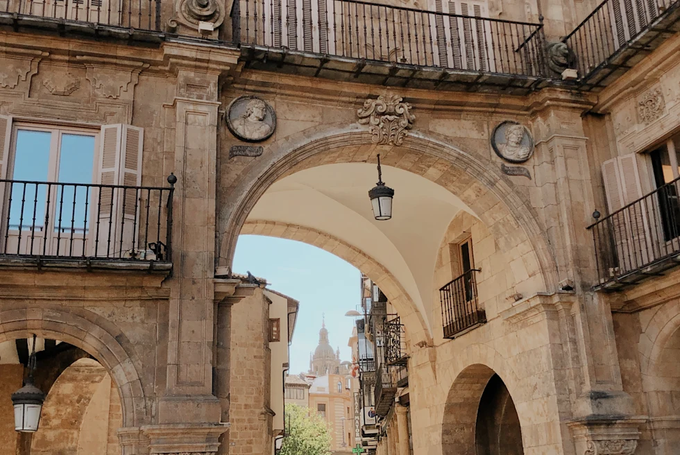 Arches of an old building in Salamanca, Spain.