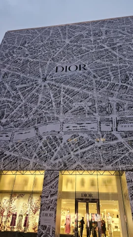 The Dior storefront on Champs-Elysees, one of the best shopping areas in Paris.