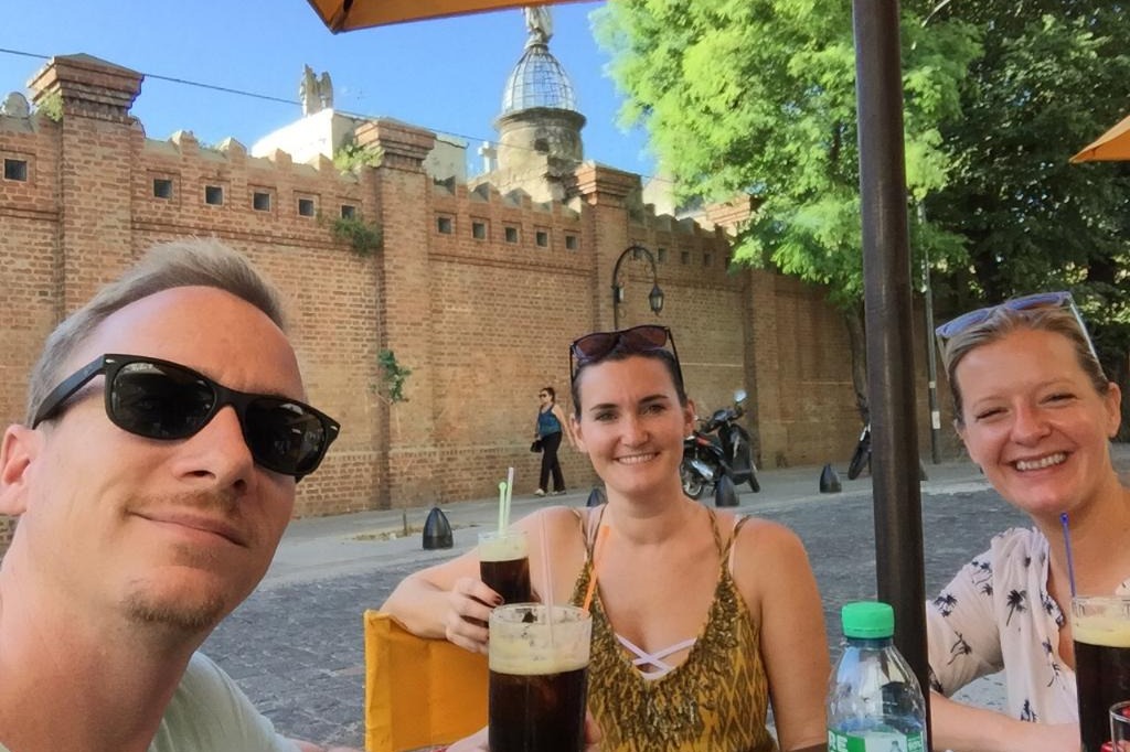 Enjoying some drinks while tiring out from the travel.