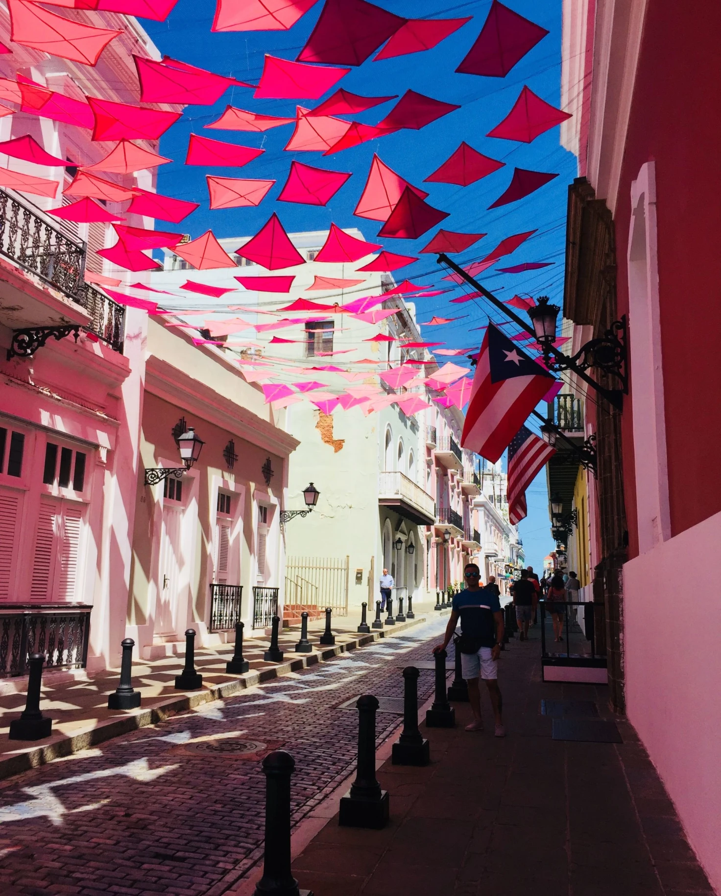 Red kite pennants on street photo