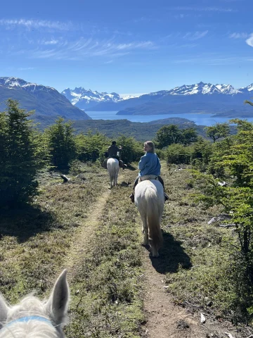 Three people on horses walking through a trail during daytime
