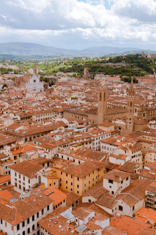 Aerial views of an Italian town and countryside.