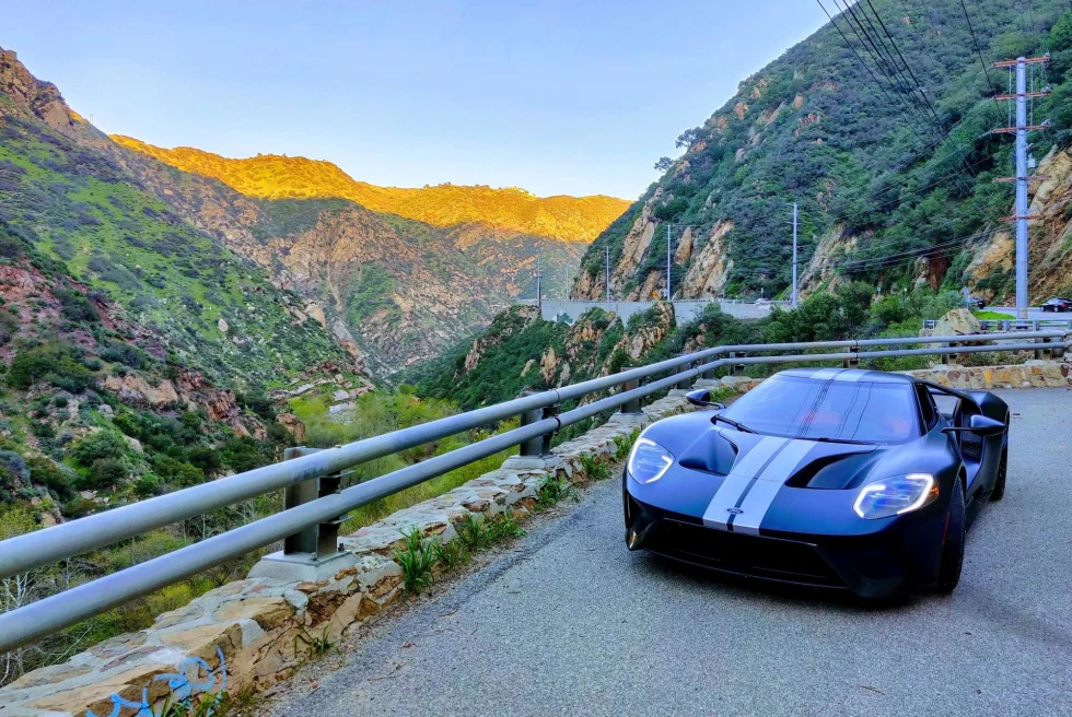 Santa Monica canyon with a sports car drive. 