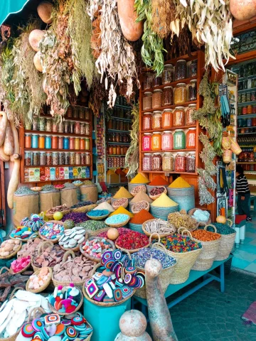 colorful bags of spices in a market