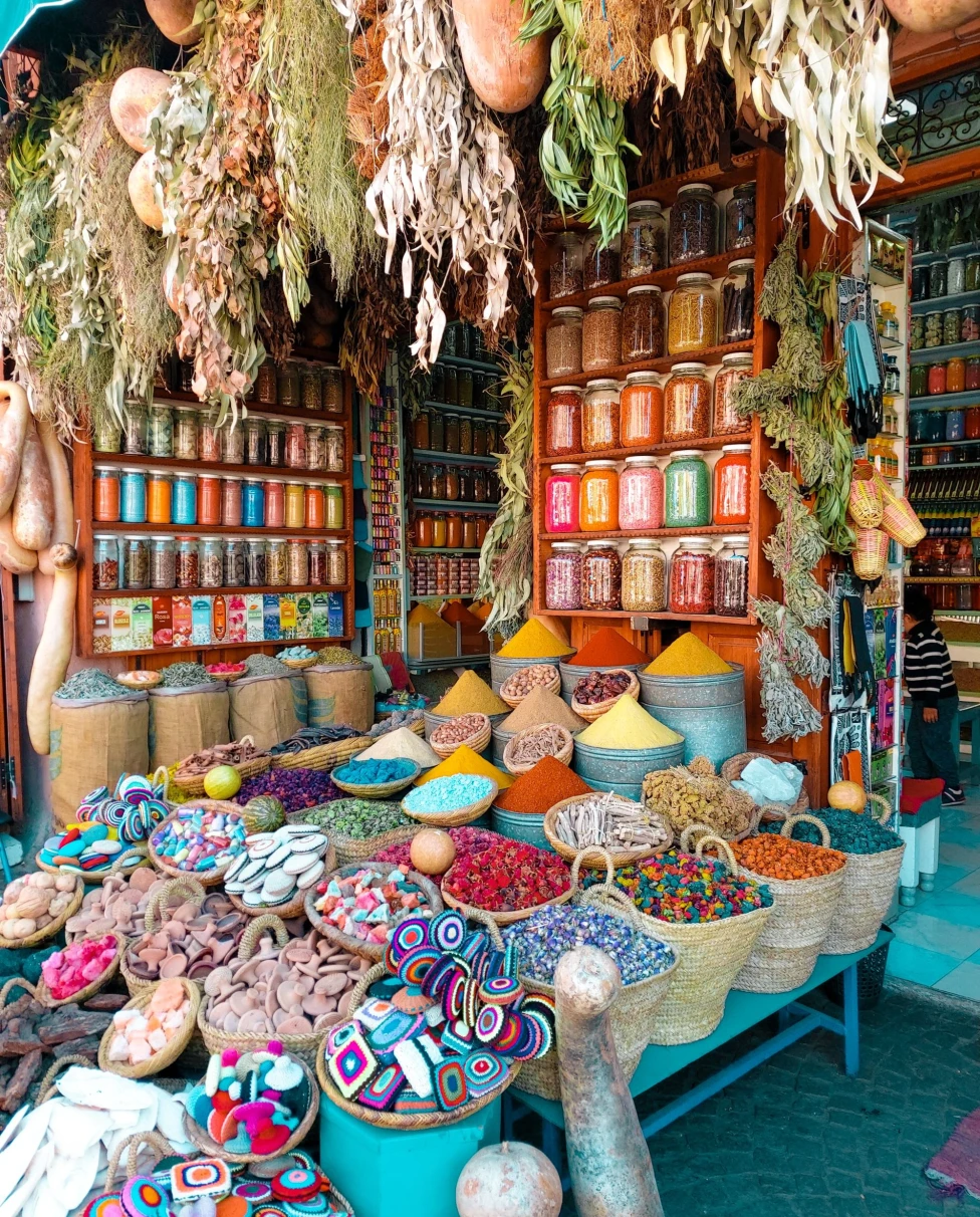 colorful bags of spices in a market