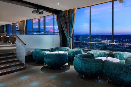 Sky Bar, Vilnius Lithuania is located on the 22nd floor of the Radisson Hotel.