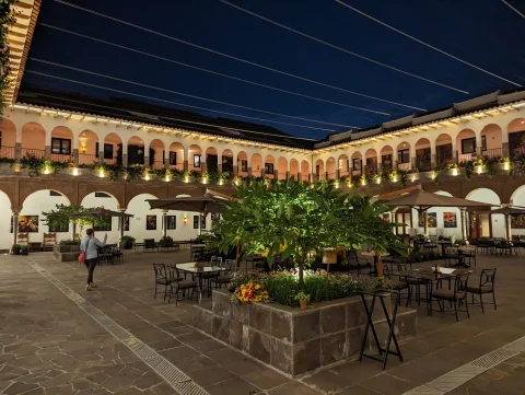 the Spanish style central courtyard is absolutely breathtaking at night