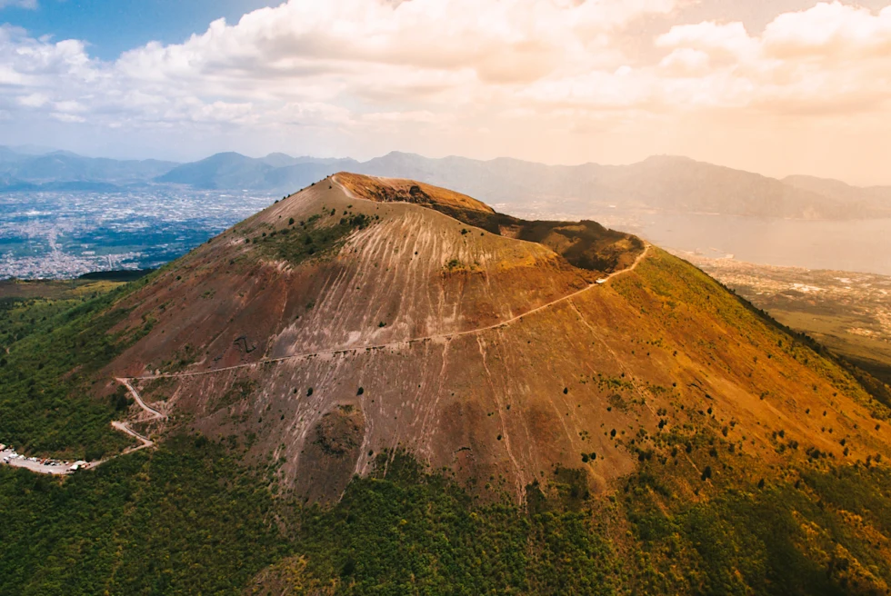 Mount Vesuvius (Vesuvio), active volcano near Naples, Italy with a hiking trail to the top.