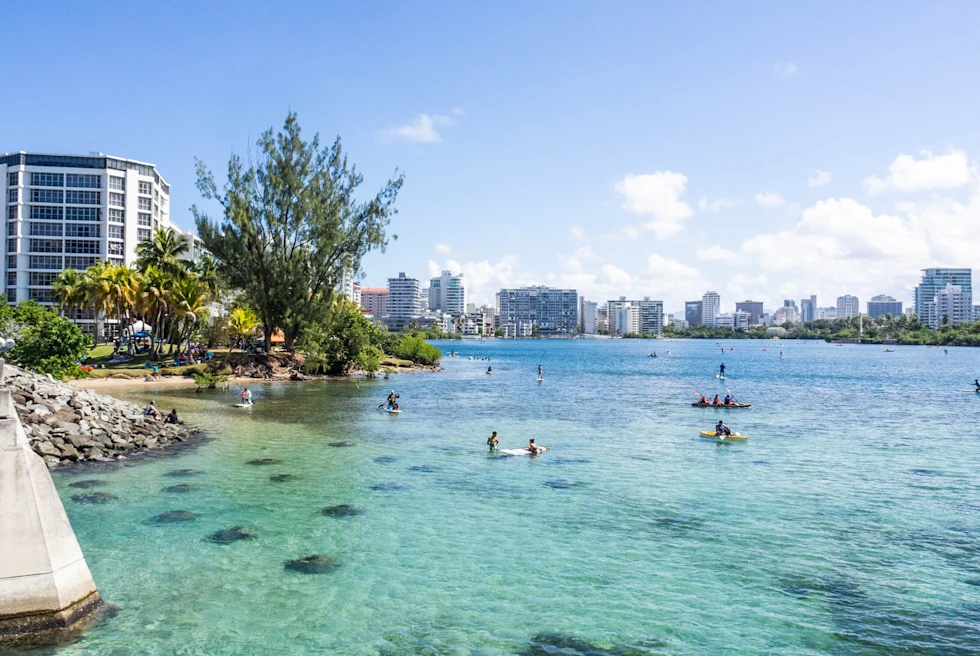 Clear blue waters with blue sky in Condado Beach, Puerto Rico