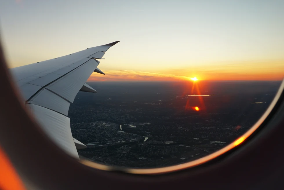 Sunset view form airplane window
