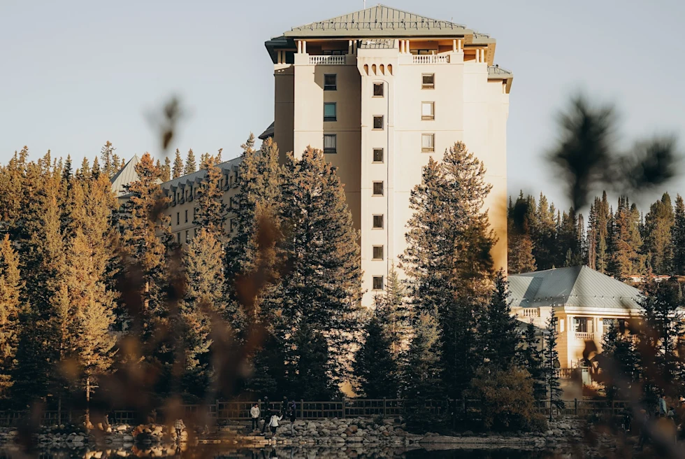 A beautiful white hotel near Lake Louise.