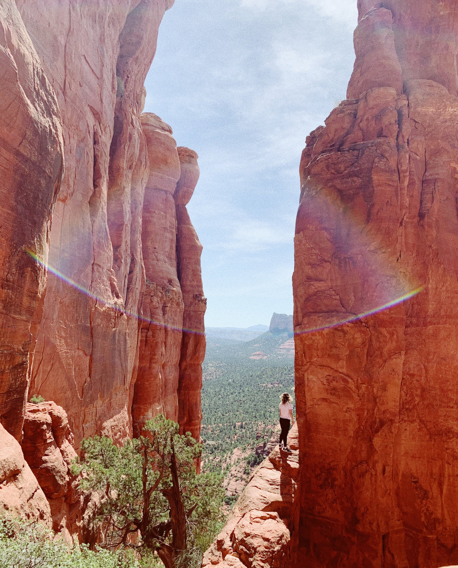 Person standing on cliff with blue skies during daytime