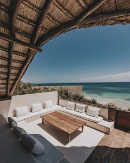 seating area overlooking the Caribbean
