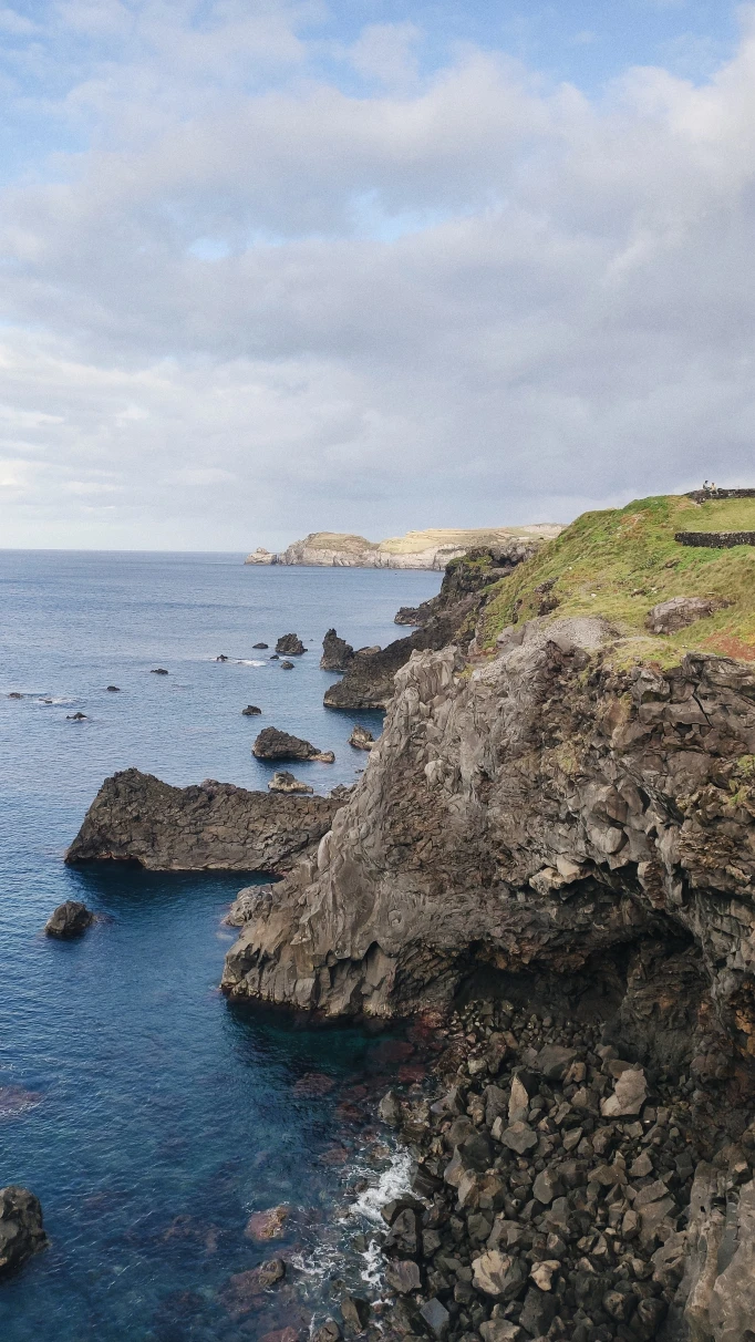 Rocky coast along the water in Azores, Portugal