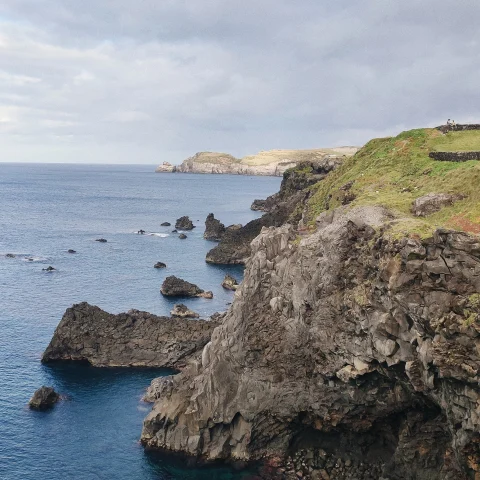 Rocky coast along the water in Azores, Portugal
