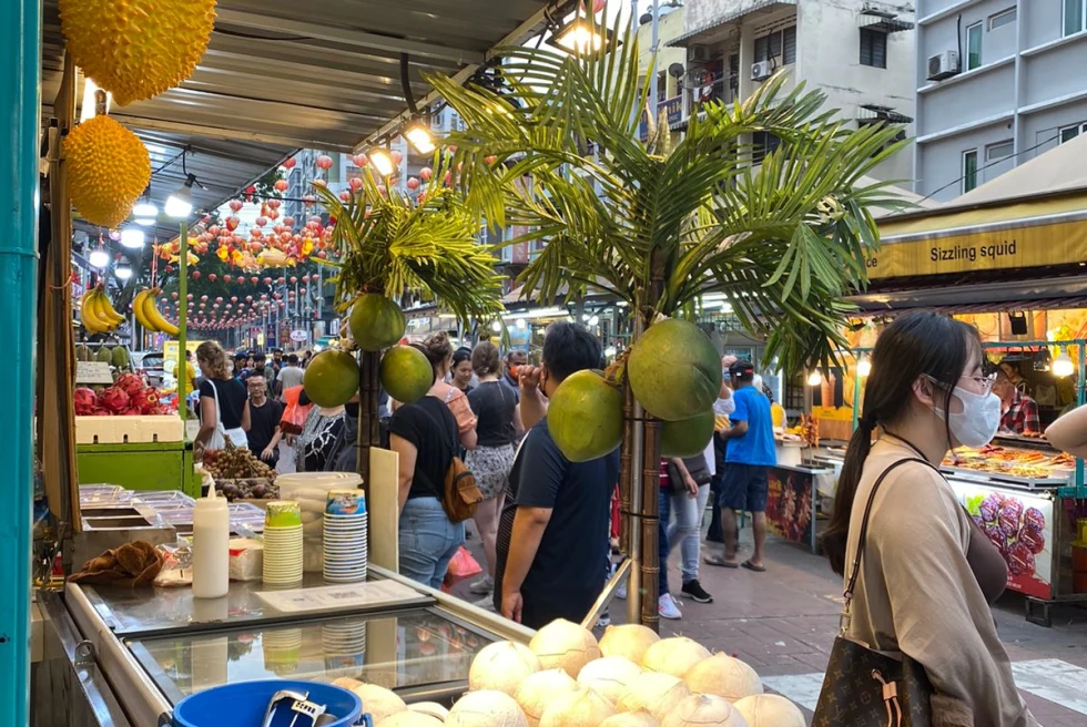 Street market with fruits in Malaysia.