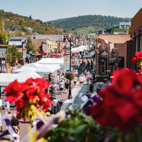 view of a downtown street in a mountain town