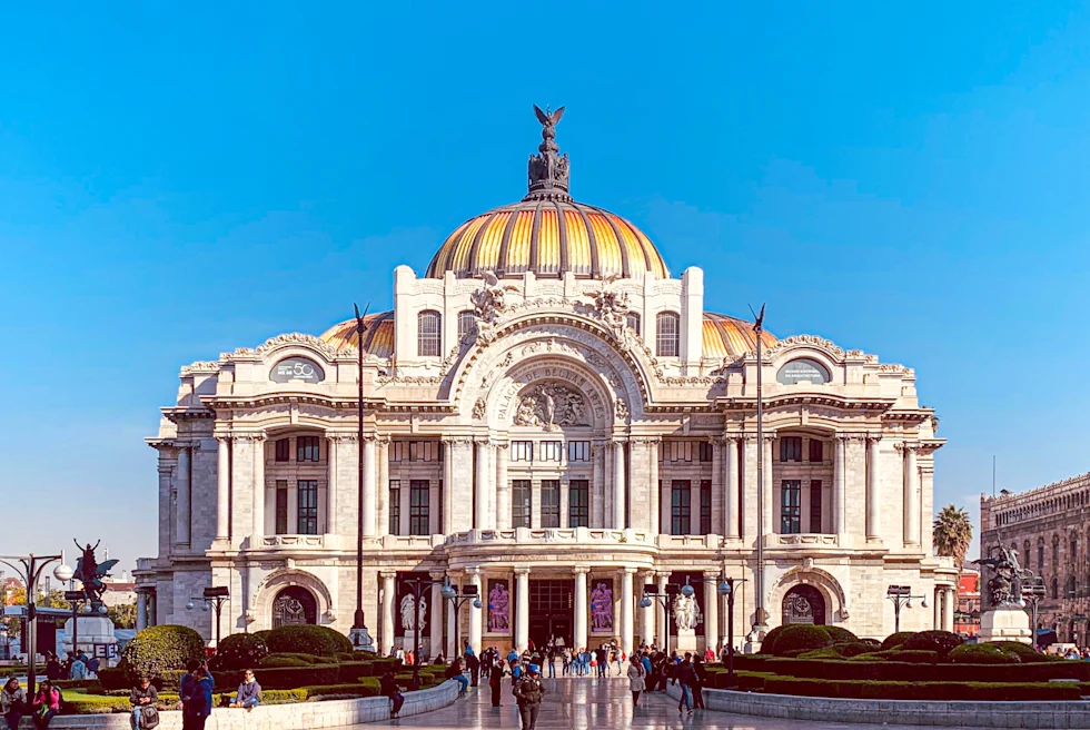 large white building with blue skies