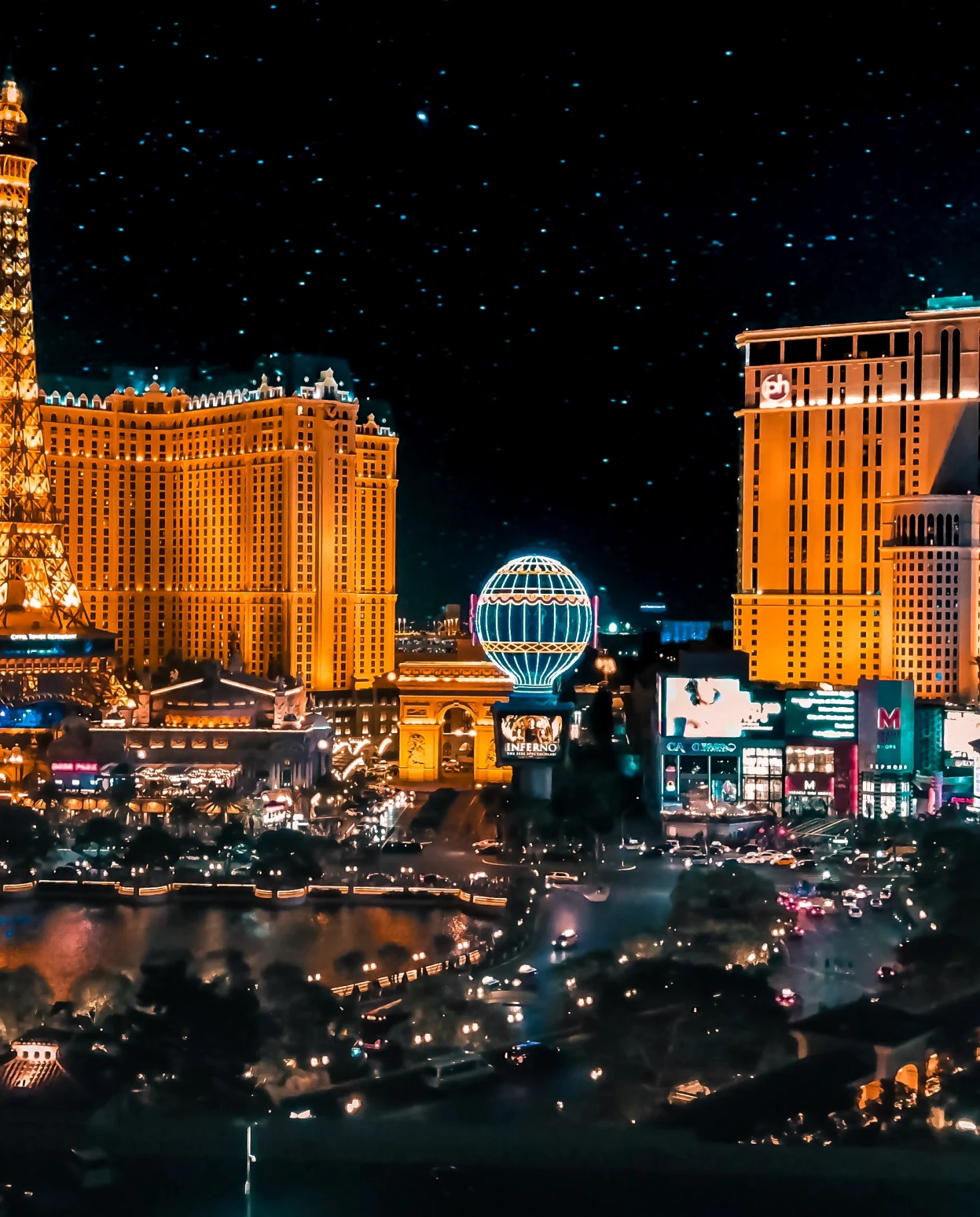 An aerial view of Las Vegas at night