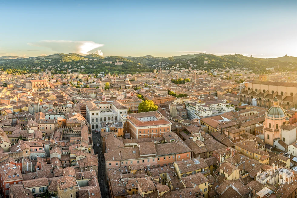 The ancient square of Bologna, Italy.