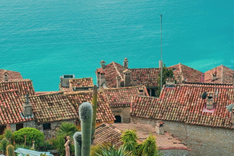 tile-roofed houses overlooking the sea