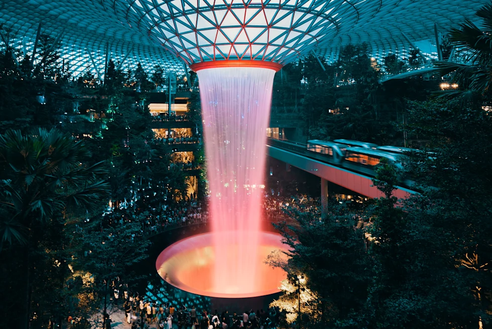 Fountain and garden indoors in Singapore.